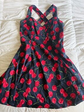 Ixia Cotton Cherry Print Sundress - navy